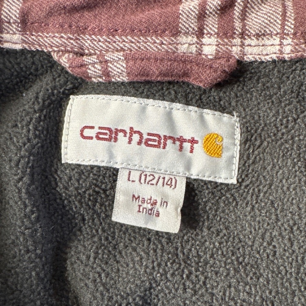 CARHARTT Womens Plaid Flannel Fleece-lined‎ Shirt Jacket Shacket Maroon L 12/14 - Picture 10 of 14